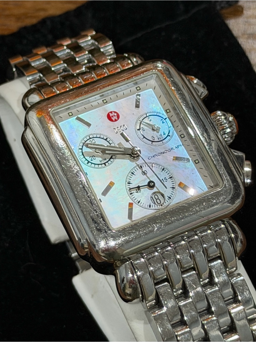 Michele Deco Chronograph Watch Stainless Steel Mother of Pearl Dial Swiss Made - Picture 3 of 11